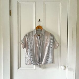 Madewell Blue White Rawley Tie Front Button Down Shirt